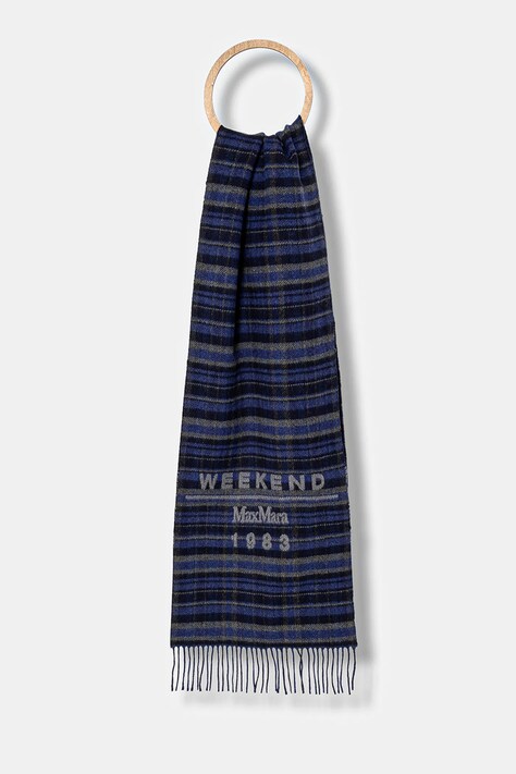 Vlněná šála Weekend Max Mara PAGELLA dámská, tmavomodrá barva, vzorovaná, 2525546085600