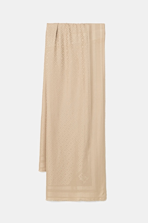 Μεγάλο κασκόλ Tommy Hilfiger χρώμα: μπεζ, AW0AW17789