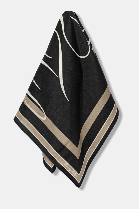 Tommy Hilfiger apaszka jedwabna damska kolor czarny wzorzysta AW0AW17967