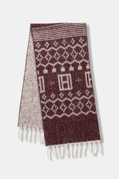 Tommy Hilfiger szalik z dodatkiem wełny damski kolor bordowy wzorzysty AW0AW17968