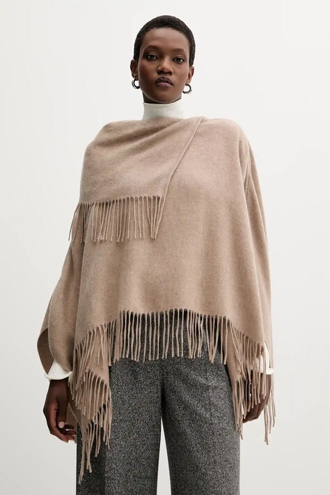 Πόντσο με μαλλί Marella χρώμα: μπεζ, 2523546056200
