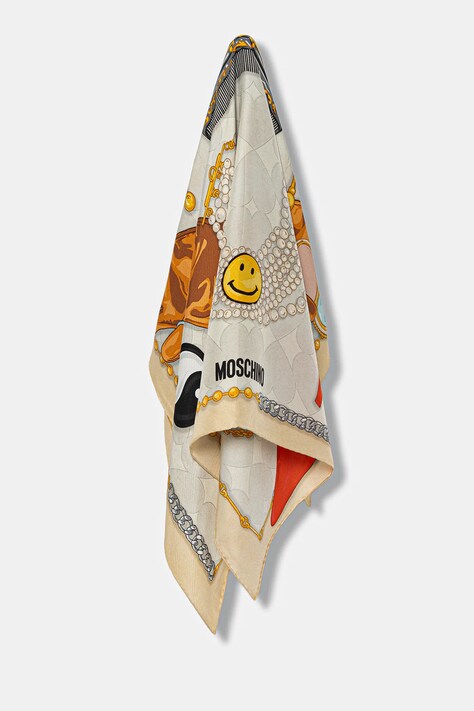Moschino eșarfă de mătase culoarea gri, cu imprimeu, M3285 3549