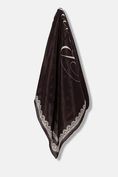 Hodvábna šatka Moschino hnedá farba, vzorovaná, M3291 3157