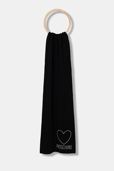 Vlněná šála Moschino dámská, černá barva, s aplikací, M3333 30839
