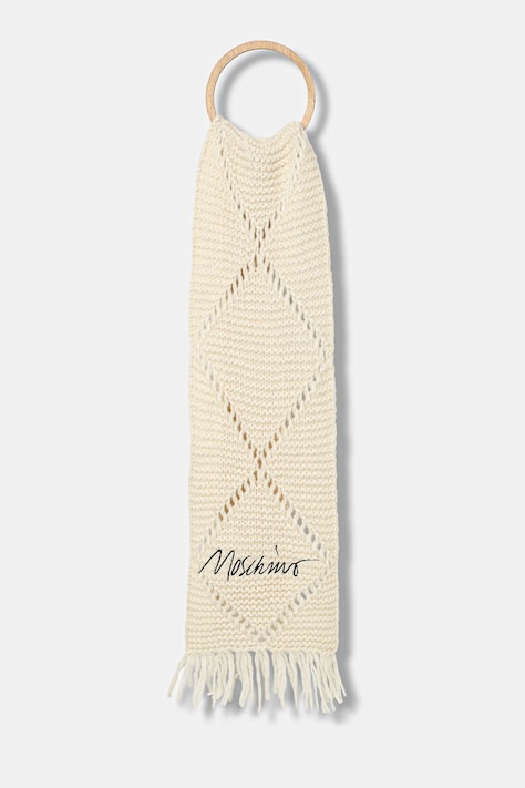 Moschino eșarfă de lână culoarea bej, cu imprimeu, M3354 30817