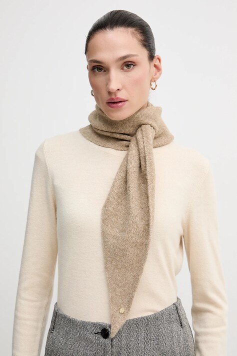 Pedro del Hierro szalik z domieszką wełny damski kolor beżowy gładki 4962464