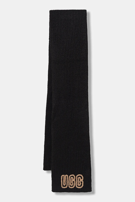 Šál s prímesou vlny UGG CHUNKY čierna farba, s nášivkou, 102787
