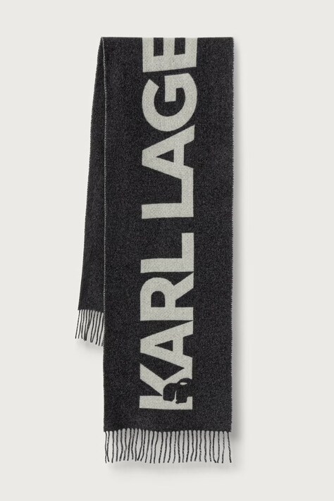 Karl Lagerfeld kratki šal za žene s vunom K/ESSENTIAL sivi A4W33125