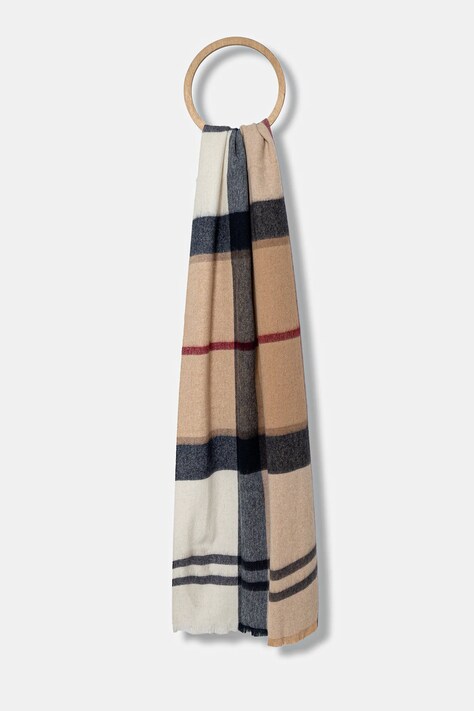 Barbour szalik wełniany Rosefield damski kolor brązowy wzorzysty LSC0354