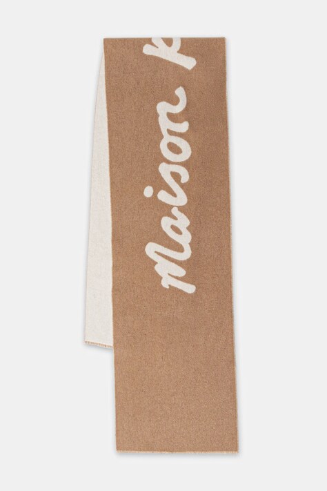 Maison Kitsuné szalik z dodatkiem wełny Handwriting damski kolor brązowy PM06202WB0038