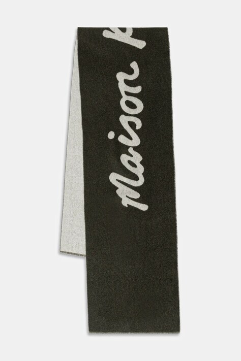 Maison Kitsuné szalik z dodatkiem wełny Handwriting damski kolor zielony PM06202WB0038