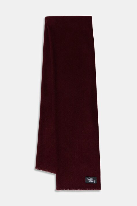 Maison Kitsuné szalik wełniany Wool Fringe damski kolor bordowy z aplikacją PW06200WB0028