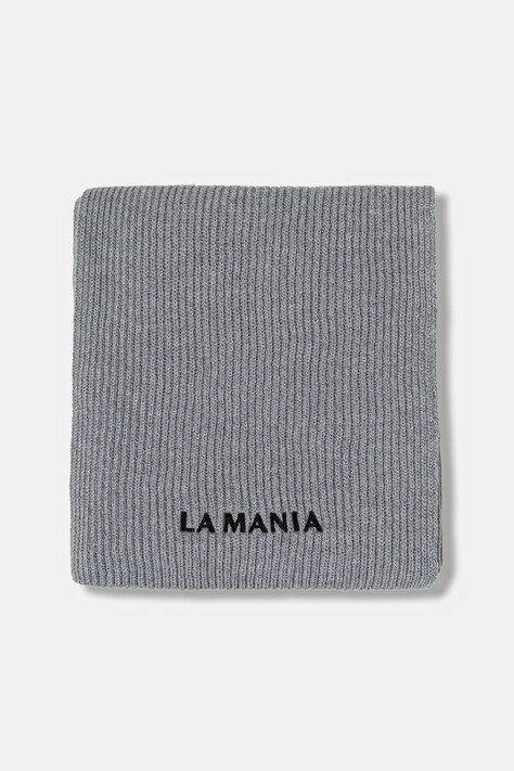 La Mania szalik wełniany MERINOWOOL damski kolor szary gładki MERINOWOOL