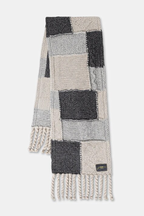 GANNI szalik z dodatkiem wełny Wool Cotton Bubble damski kolor szary wzorzysty A6662