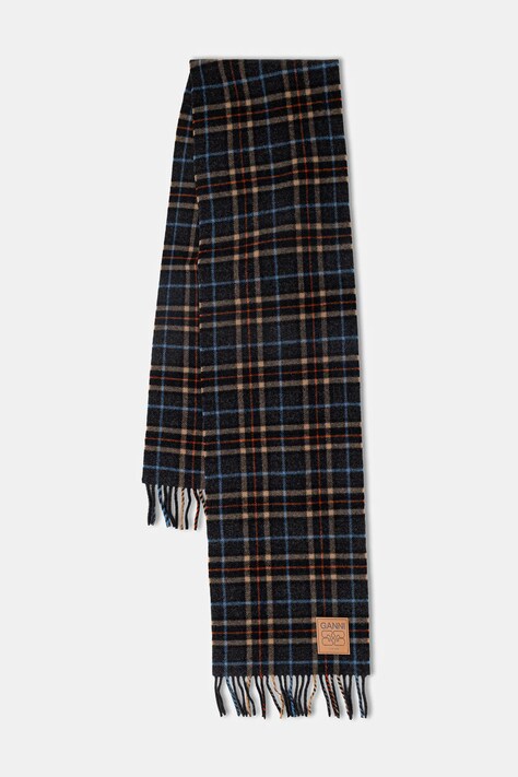 GANNI szalik wełniany Double Face Wool Check damski kolor szary wzorzysty A6933