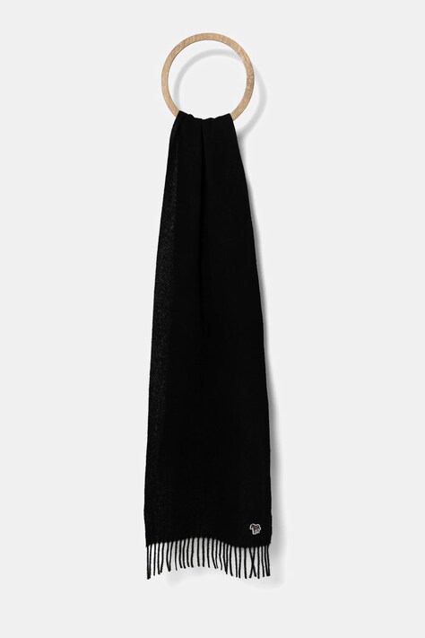 Vlněná šála Paul Smith pánská, černá barva, hladká, M1A-150K-PZEBRA