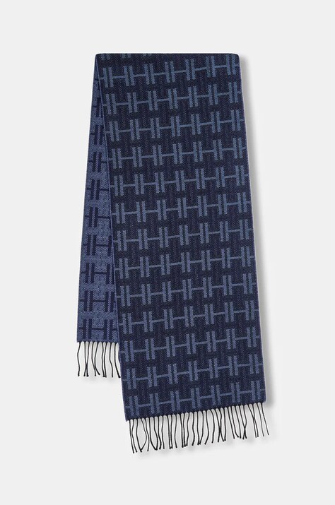 Hackett London szalik wełniany kolor granatowy wzorzysty HM0400023