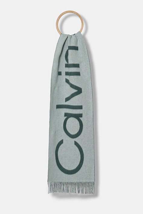 Calvin Klein eșarfă de lână culoarea turcoaz, cu imprimeu, LV04D8026G
