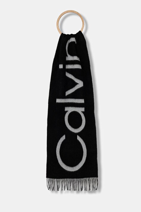Calvin Klein eșarfă de lână culoarea negru, cu imprimeu, LV04D8026G