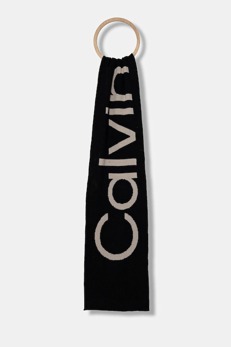 Vlněná šála Calvin Klein pánská, černá barva, vzorovaná, LV04D8030G