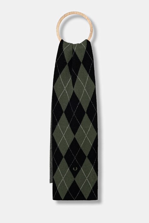 Fred Perry szalik wełniany kolor zielony wzorzysty C1133