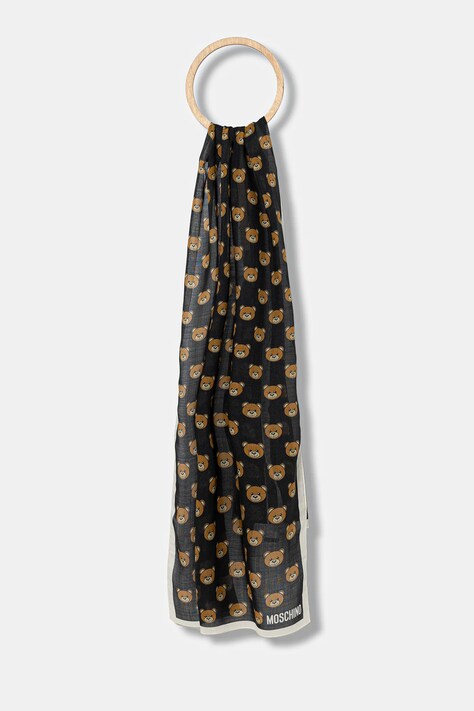 Moschino szal z wełną kolor czarny wzorzysty M5217 E5211