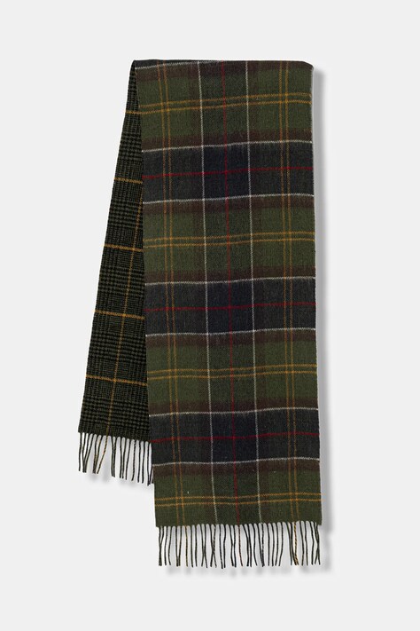 Barbour szalik wełniany kolor zielony wzorzysty USC0401