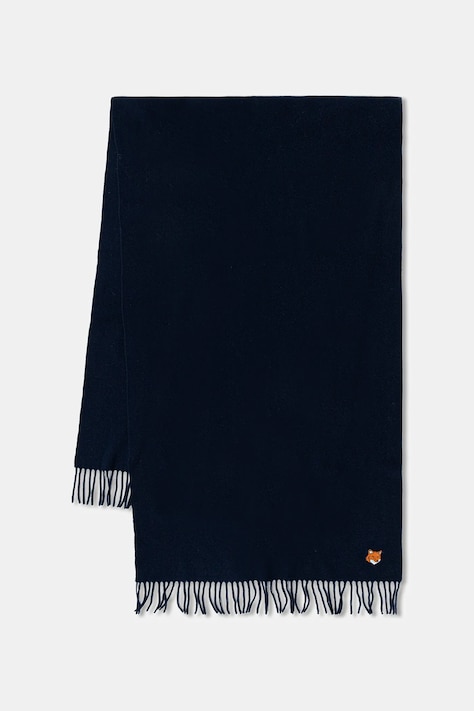 Kratki vuneni šal Maison Kitsuné Fox Head boja: tamno plava, bez uzorka, PM06201WB0044