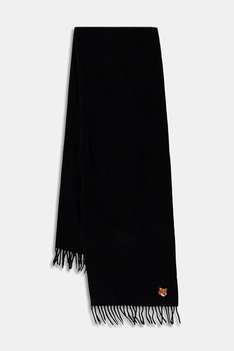 Maison Kitsuné szalik wełniany Fox Head kolor czarny gładki PM06201WB0044