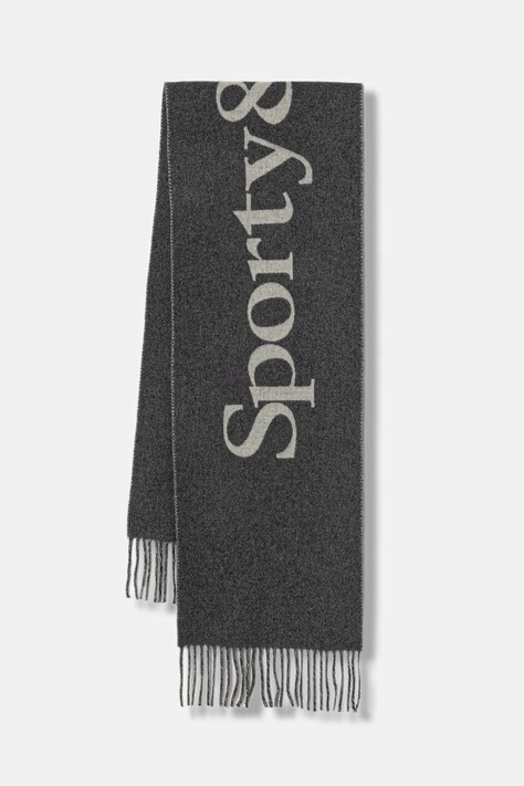 Sporty & Rich szalik wełniany Big Serif kolor szary z nadrukiem AC05262300GY16
