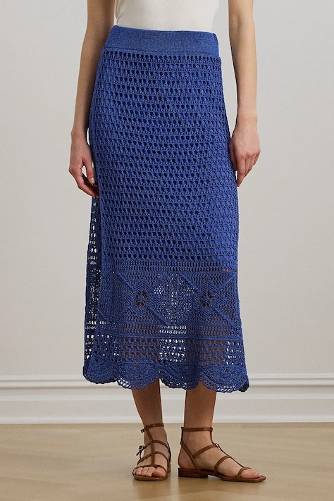 Λινή φούστα Lauren Ralph Lauren χρώμα: μπλε, 200971148