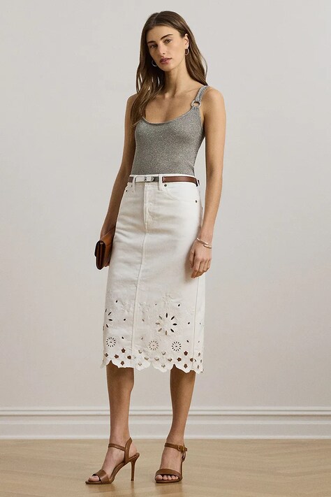 Джинсова спідниця Lauren Ralph Lauren колір білий midi пряма 200978819