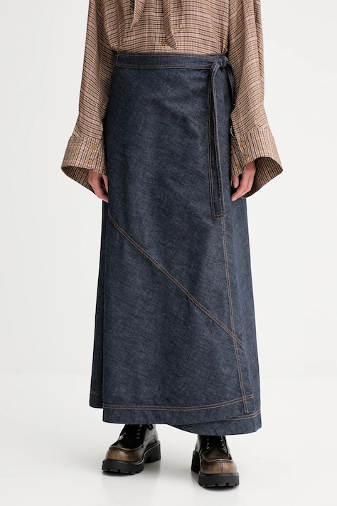 Rifľová sukňa MUNTHE LANDREA modrá farba, maxi, áčkový strih, 253122025307