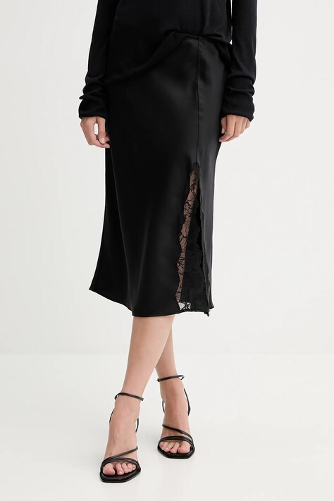 Calvin Klein spódnica kolor czarny midi rozkloszowana LV044C672G