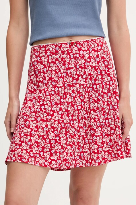 Tommy Jeans spódnica kolor czerwony mini rozkloszowana DW0DW20981