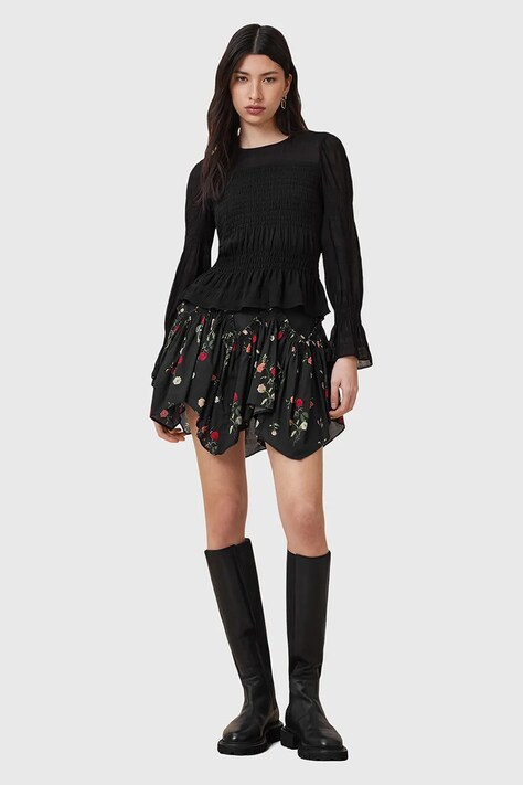 AllSaints fustă din bumbac DELILAH culoarea negru, mini, evazați, W032RC