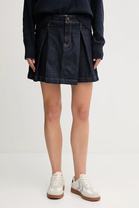 Rifľová sukňa Calvin Klein Jeans tmavomodrá farba, mini, áčkový strih, LV047C717G