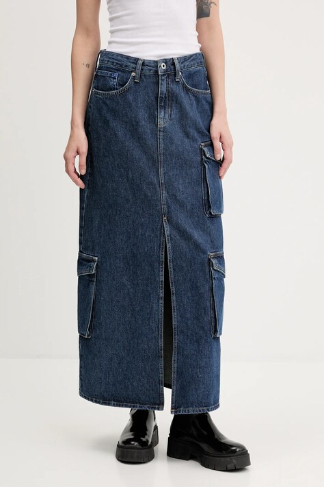 Karl Lagerfeld Jeans fustă jeans culoarea bleumarin, maxi, drept, A3W12011