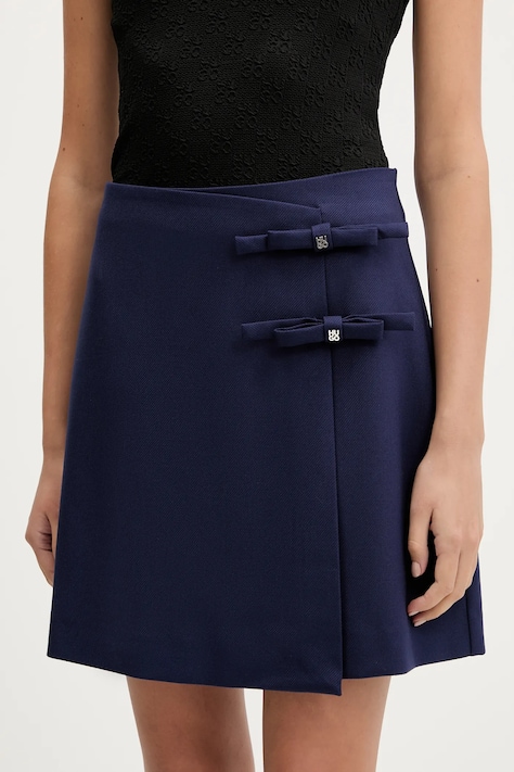 Юбка с примесью шерсти HUGO цвет синий mini расклешённая 50544796