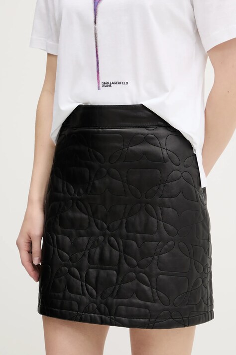 HUGO fustă de piele culoarea negru, mini, drept, 50542332