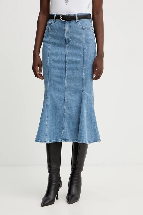 Дънкова пола Guess LIA в тъмносиньо среднодълга разкроена W5YD0E D4LU0