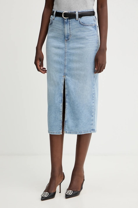 Guess fustă jeans MILA culoarea bleumarin, midi, drept, W5YD1L D5QQ0