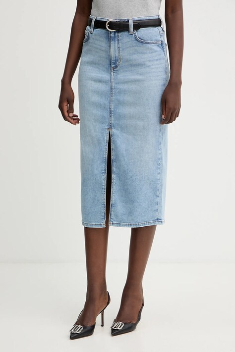 Guess spódnica jeansowa MILA kolor granatowy midi prosta W5YD1L D5QQ0