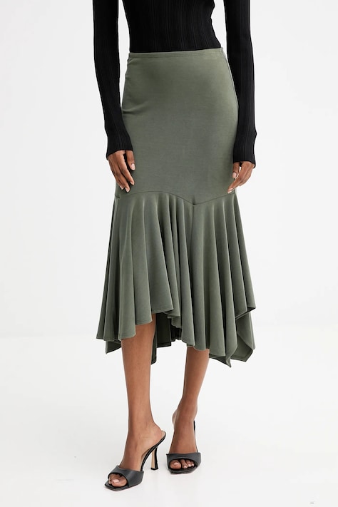 Sukňa Guess KENZIE zelená farba, midi, áčkový strih, W5YD85 KCTB2