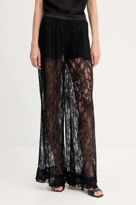 Pinko spodnie damskie kolor czarny szerokie high waist 105501 A2R7