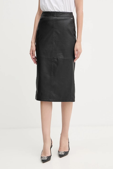 Kožená sukně Armani Exchange černá barva, midi, pouzdrová, XW001239 AF16212