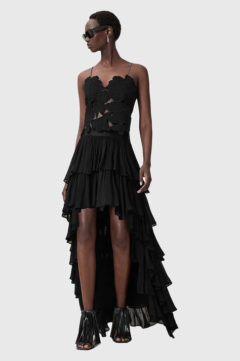 AllSaints fustă CAVARLY culoarea negru, maxi, evazați, W072RC