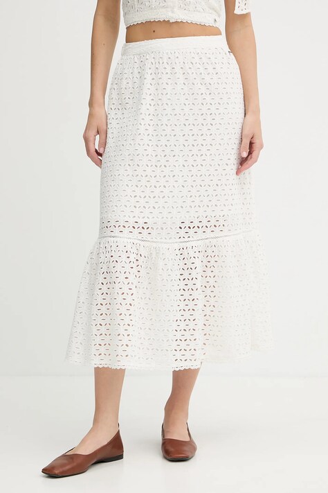 Pepe Jeans fustă din bumbac culoarea bej, maxi, evazati, PL901225