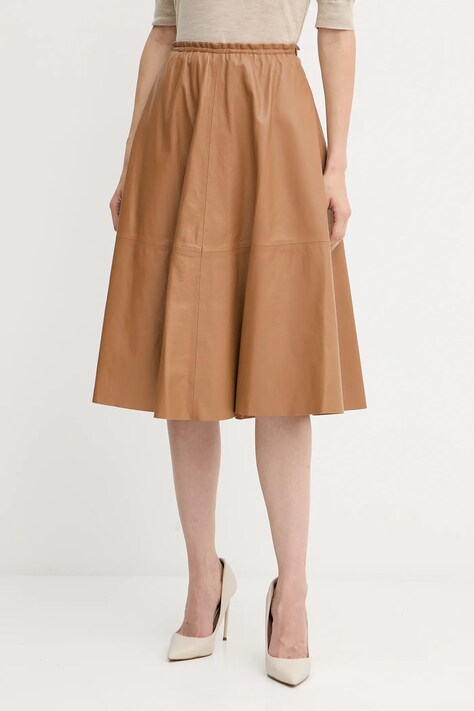 Forte Forte spódnica skórzana kolor brązowy midi rozkloszowana 14015.my.skirt
