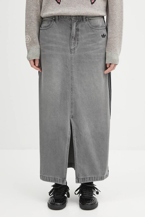 Дънкова пола adidas Originals Denim Long Skirt в сиво дълга със стандартна кройка JW2659